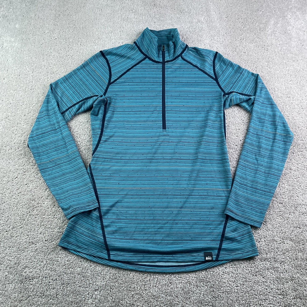 REI Coop Shirt Womens Medium Blue Striped Quarter Zip Pullover Active Hiking
